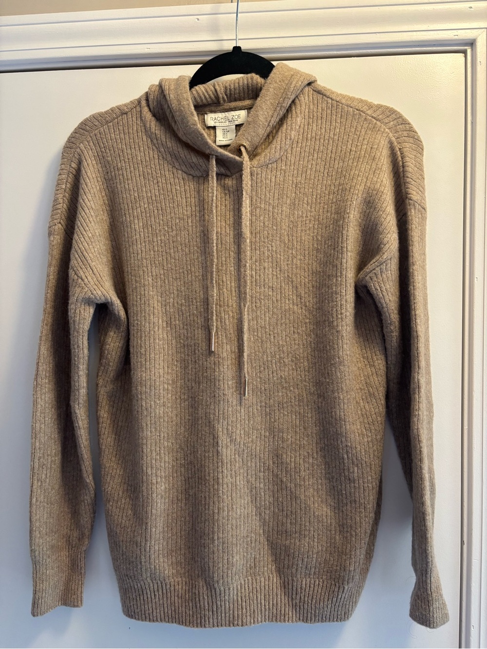 Rachel Zoe Women's Ribbed Crewneck Hoodie Sweater in Taupe Beige